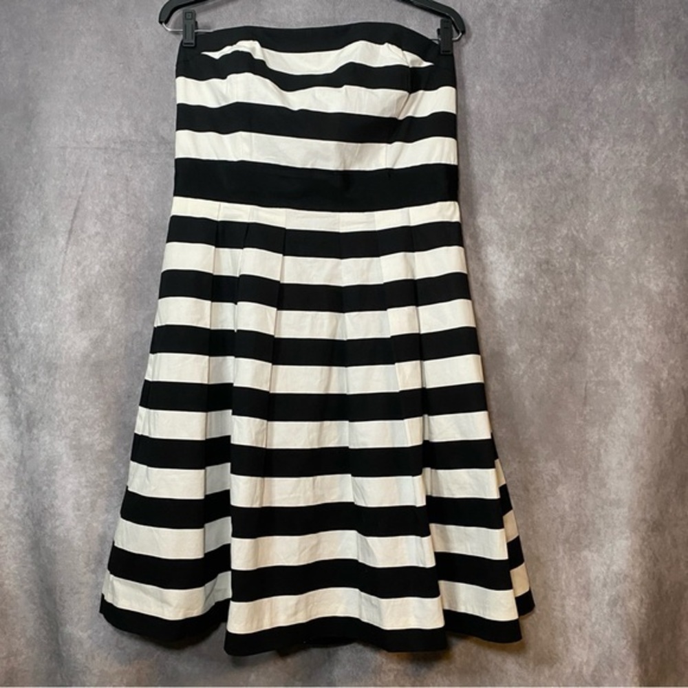 White Black Stripe Dress Sz 10 Preppy Strapless Halter Cocktail Country Club NEW